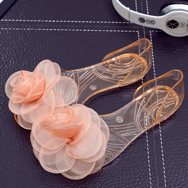 Women Sandals Summer Beach Jelly Shoes Flower Flat Sandals Crystal Women Shoes Summer Transparent Shoes New Ladies Shoes