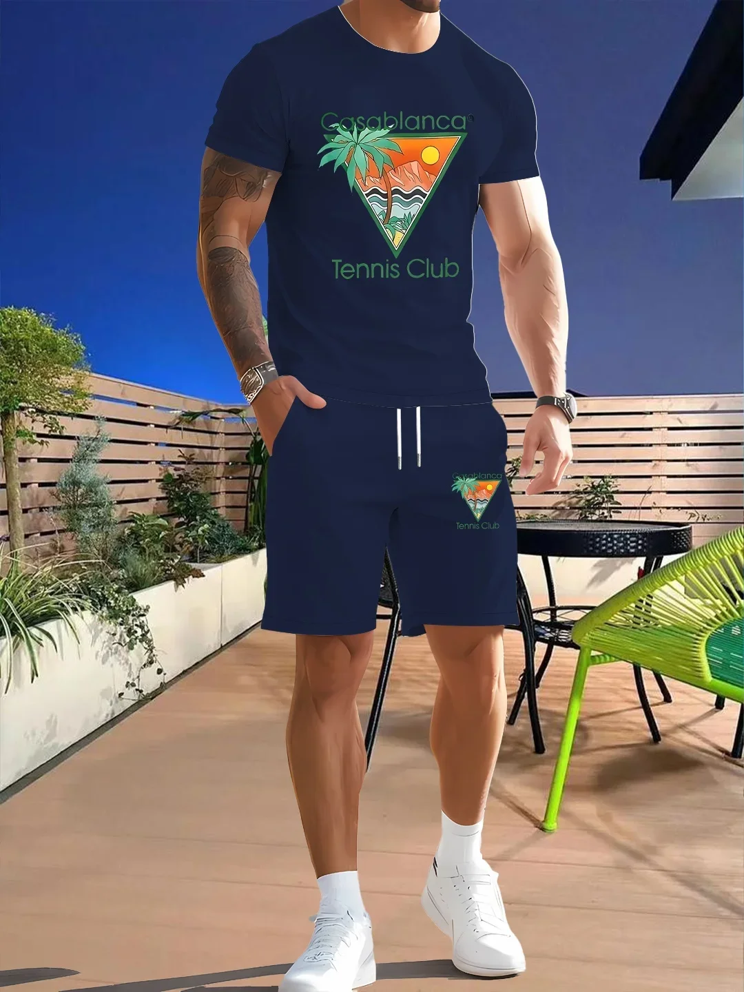 

Summer New Casual Loose Men T-shirt Short Sleeve Suit Letter Print Shoulder Drop Style Unisex Breathable Sweat Absorbent Men Set