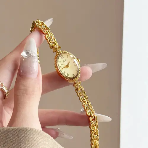 GEDI NUEVOS relojes vintage de lujo para mujer con números romanos, esfera y pulsera ovalados pequeños, movimiento de cuarzo, perfecto para vestidos