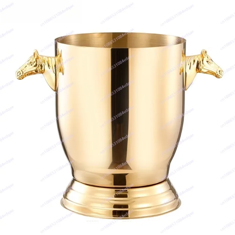 

Ведро для льда из нержавеющей стали. Ручка золотого лошади. Ведро для охлаждения напитков для шампанского.