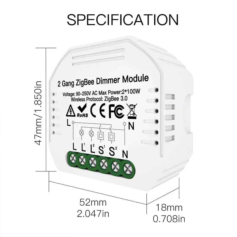 Modulo interruttore dimmer luce intelligente ZigBee a 2 gang Mini hub fai-da-te richiesto Smart Life Tuya Il telecomando funziona con Alexa Google