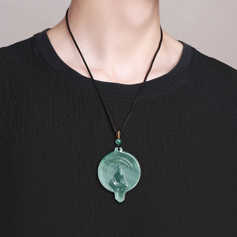 Natural A-grade Blue Water Jade Buddha Pendant Ice-Clear Design For Zen And Enlightenment Men & Women Jewelry Drop Shipping