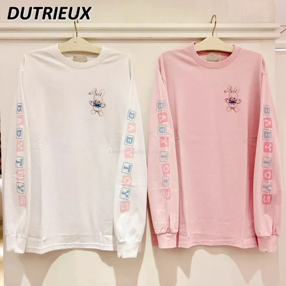 

Fashion Doll Letter Crew Neck Tee Printed Casual Long Sleeve Tshirt 2023 Spring Autumn Japanese Style Loose Women's T-shirt