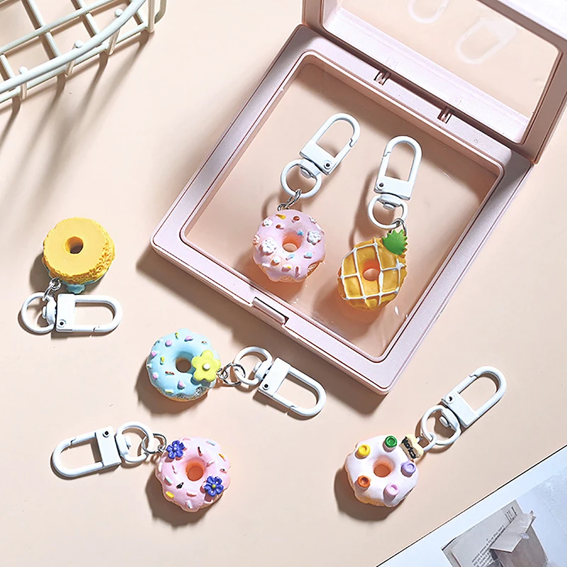 Cartoon Kawaii Simulation Food Donut Keychain For Women Girls Cute Car Key Rings Backpack Pendant Decoration Accessories Gifts