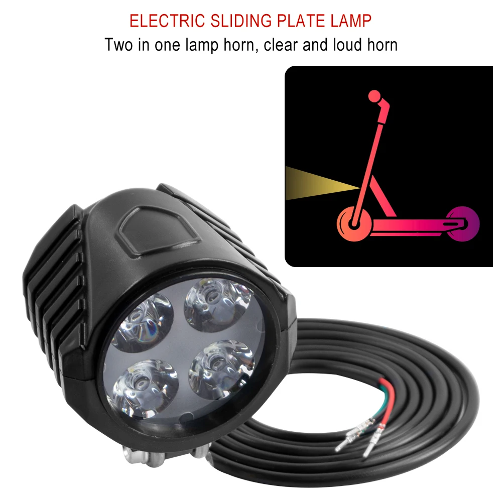 2 in 1 Horn and Headlight Waterproof 12W LED Warning Lamp for Electric Scooter Horn Light 36V 48V 60V Flashlight Riding Parts