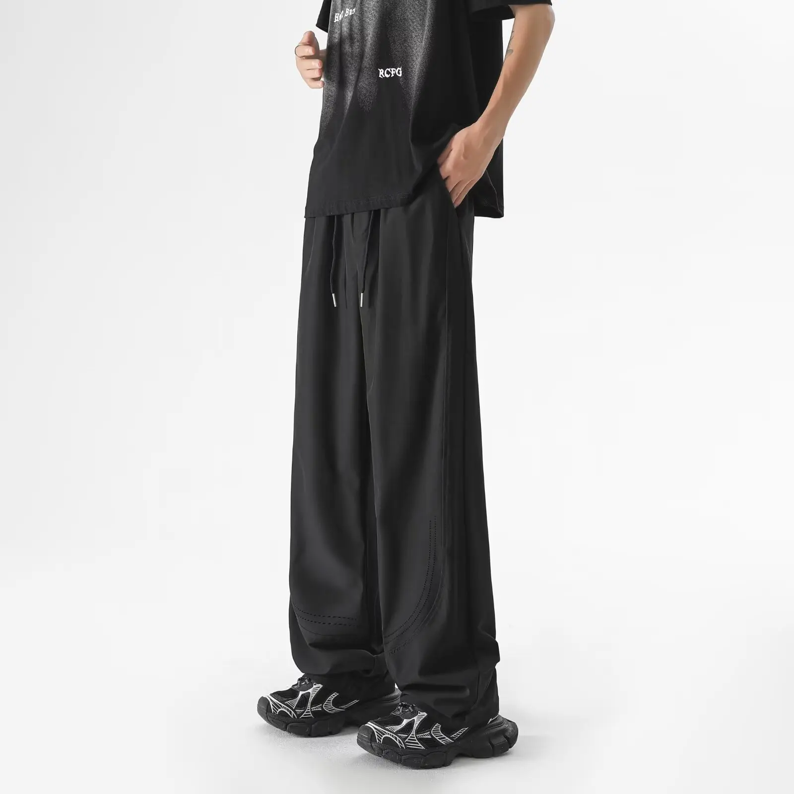 

Versatile new summer new men's elastic ultra-thin breathable mesh sports loose elastic waist casual pants