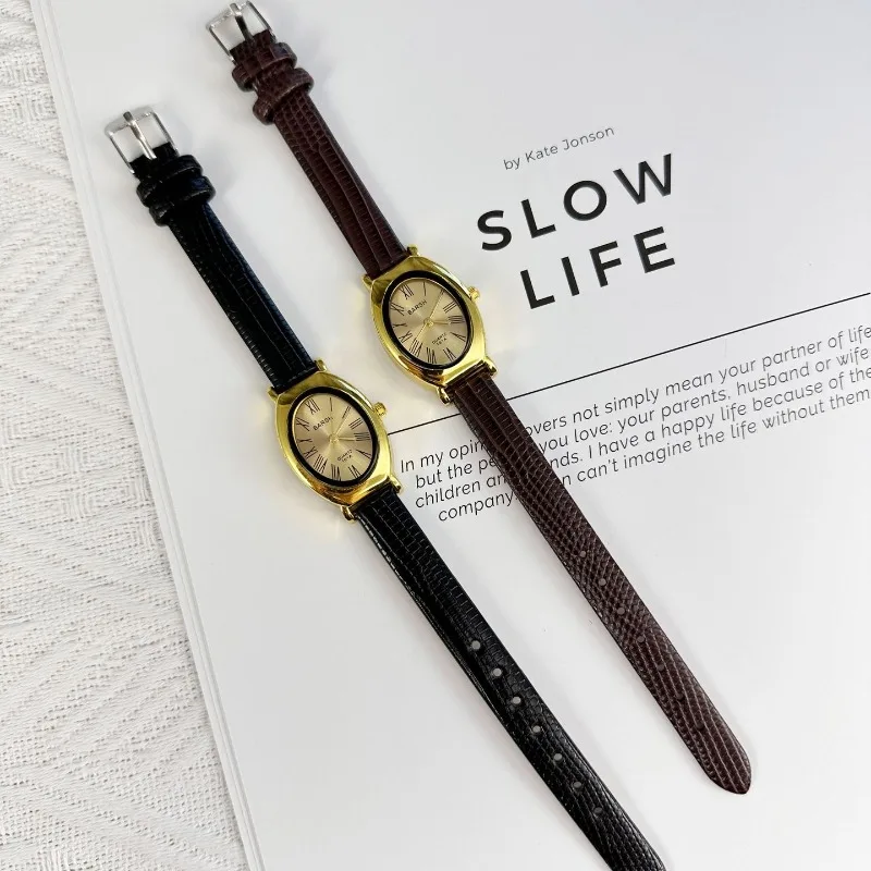 

Роскошные женские винтажные овальные кварцевые часы с кожаным ремешком, наручные часы, платье, женские часы, рождественский подарок, часы Relojes Montre Femme