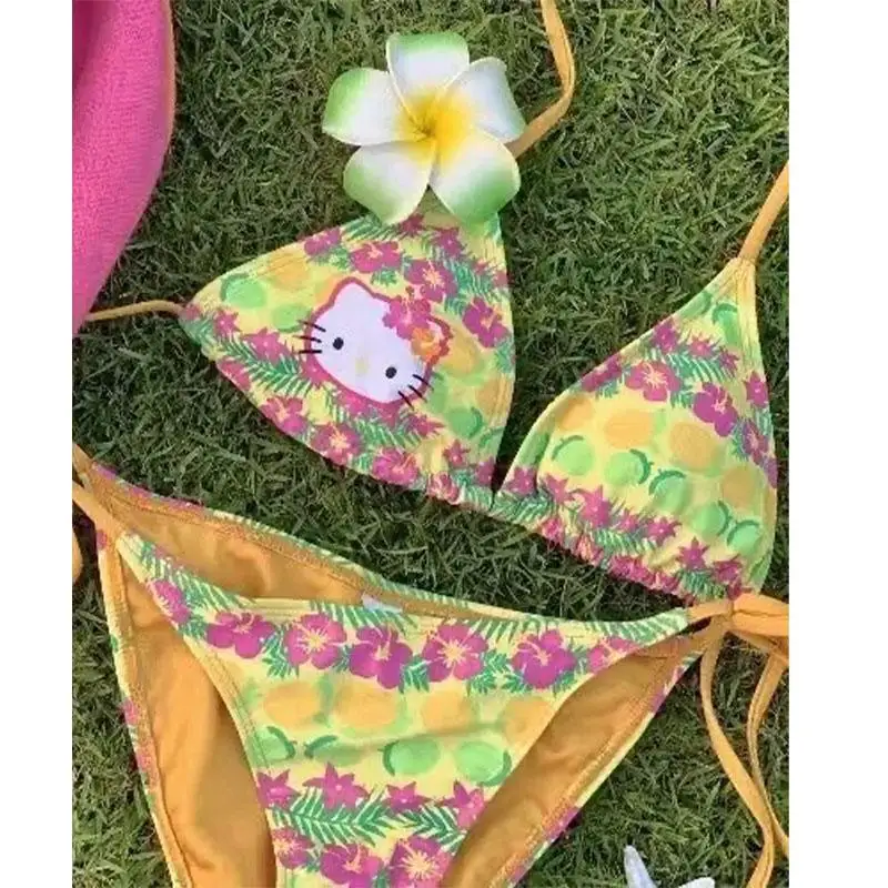 

2Pcs Hello Kittys Swimsuit Suit Sanrios Y2K Women Sexy Bikini Split Strap Cute Swimwear Summer Beach Vacation Bathing Suit Girls