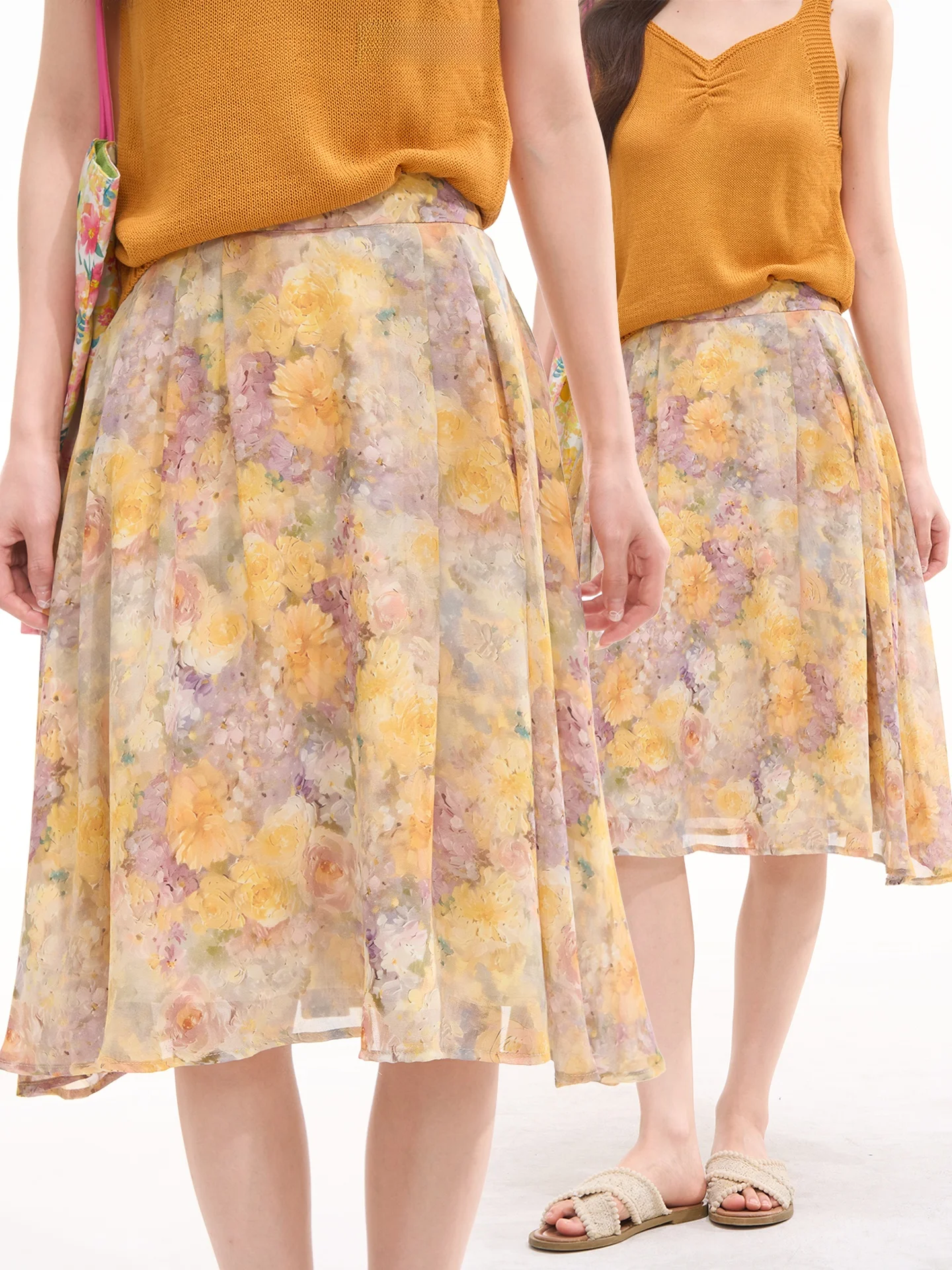 

Легкая летняя юбка миди А-силуэта Heme с цветочным принтом, вырезом халтер, завышенной талией, из полиэстера, с рисунком «Садовая живопись»