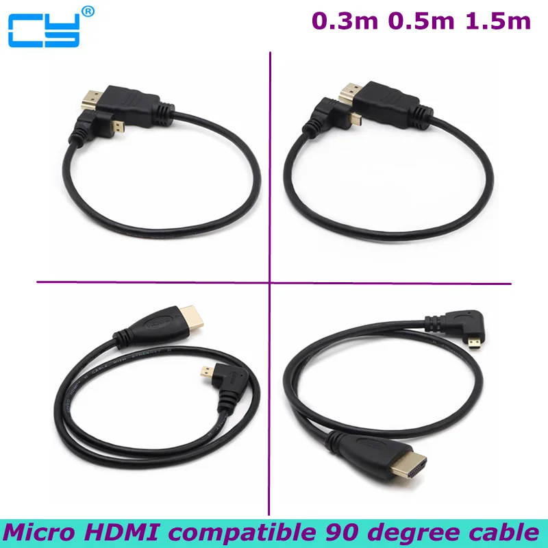 HDMI-Compatible Male to micro HD male cable Micro D Type 90 Degree Right Angle Male to A type HDTV Cable for HD Video