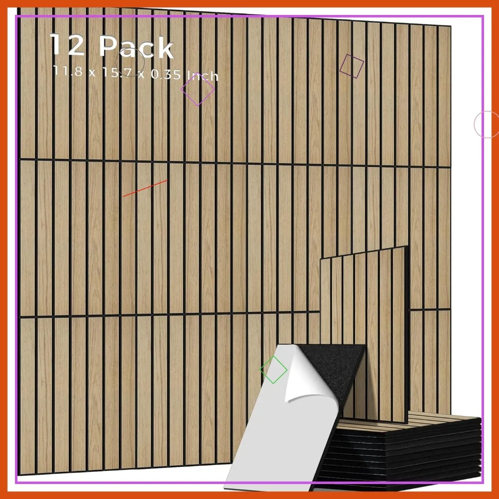 

12 Pack PVC Wood Panels, 11.8x15.7x0.35in Sound Absorbing, Polyester Fiber Wall Panels for Home Office Studio Theater Decor Teak