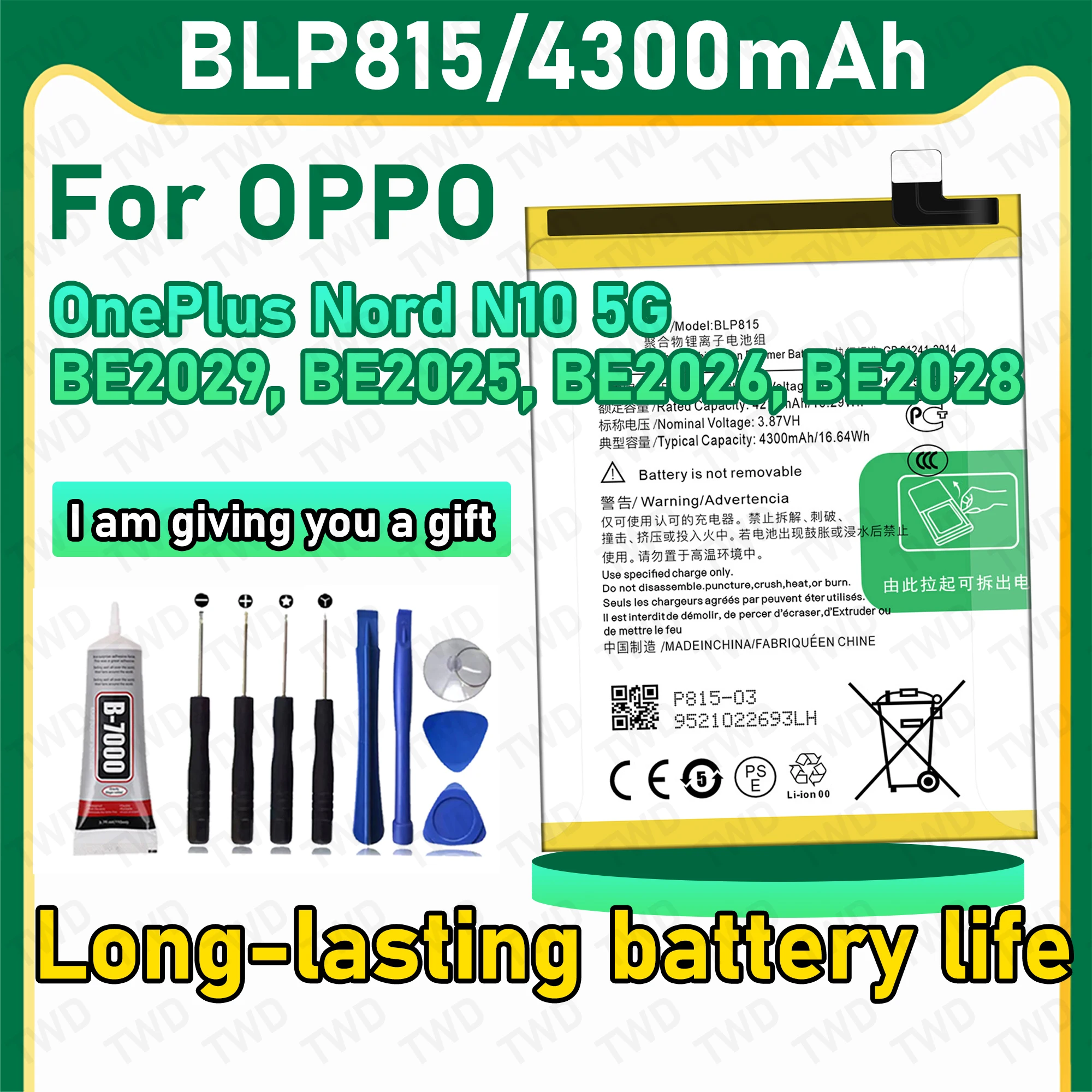

BLP815 Large capacity Battery For OPPO One Plus Nord N10 5G/BE2029/BE2025 Batteries New High Quanlity+Free Tools