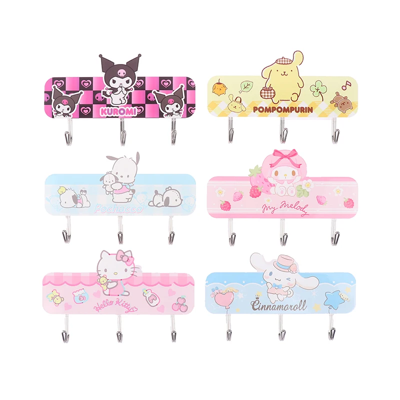 Kawaii Anime Hello Kitty Cinnamoroll Kuromi PompomPurin ganci Cartoon acrilico No Trace ganci bagno ganci per la casa