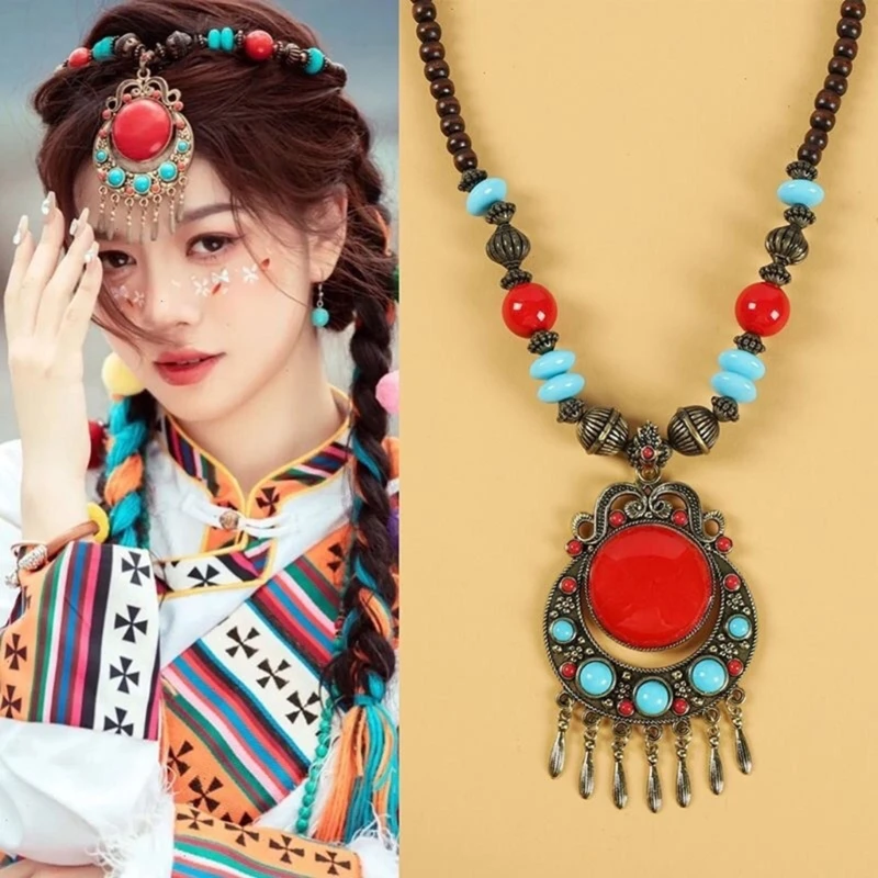 Vintage Styles Sweater Necklace Fashionable Women Headpiece Beaded Hairpiece for Special Event