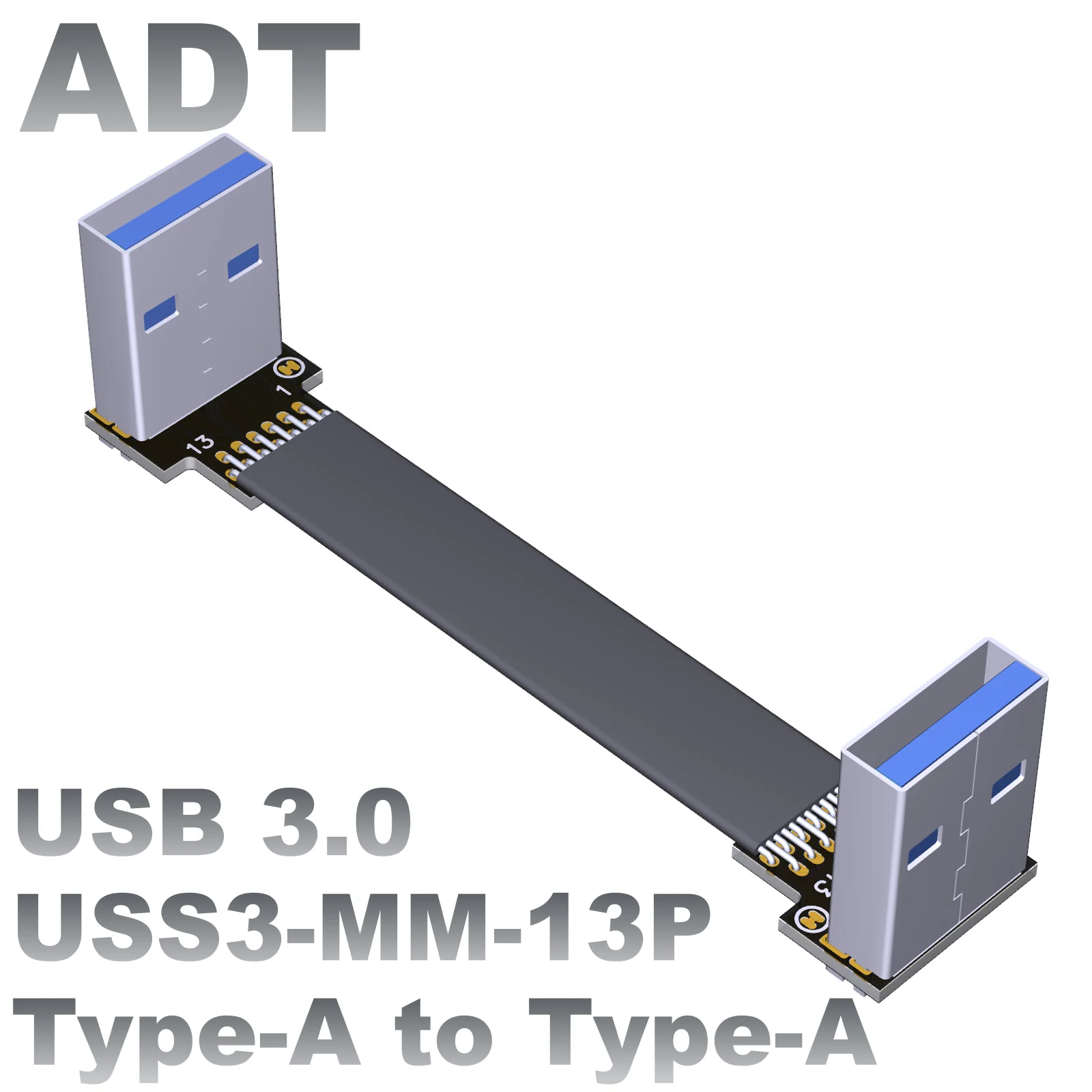 

USB3.0 male-to-male thin flat transfer data extension type-A double bend custom ADT