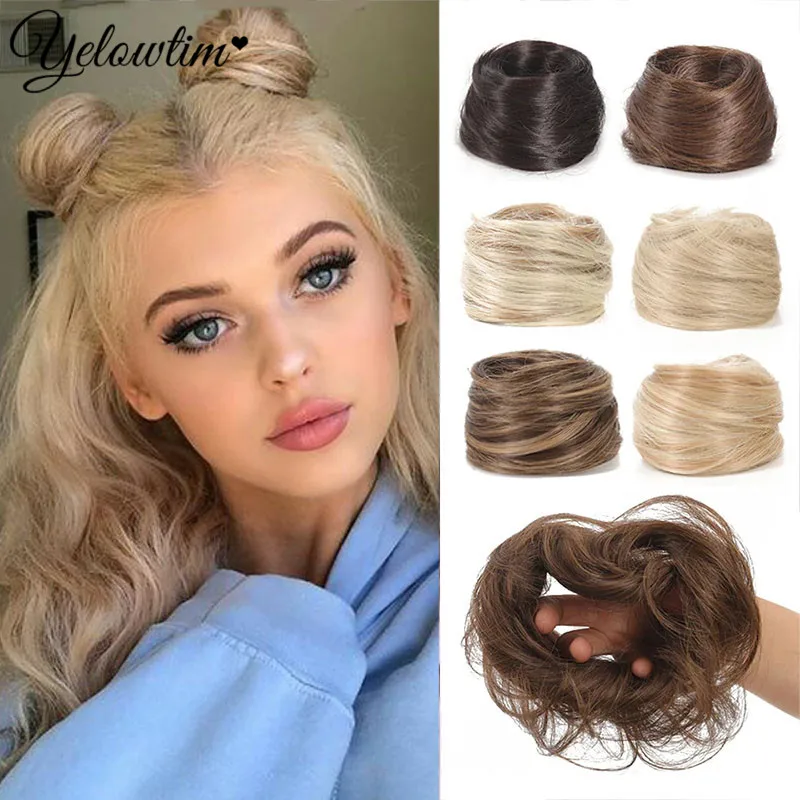 

YELOWTIM Synthetic Curly Donut Chignon With Elastic Band Scrunchies Messy Hair Bun Updo Hairpieces Extensions for Women