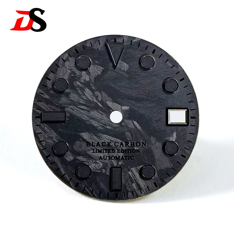 قرص من ألياف الكربون الأسود مؤشر YM NH35/NH36 حركة 28.5 مللي متر ملحقات الساعة الكلاسيكية أسود Lume SKX007 قرص ساعة مخصص