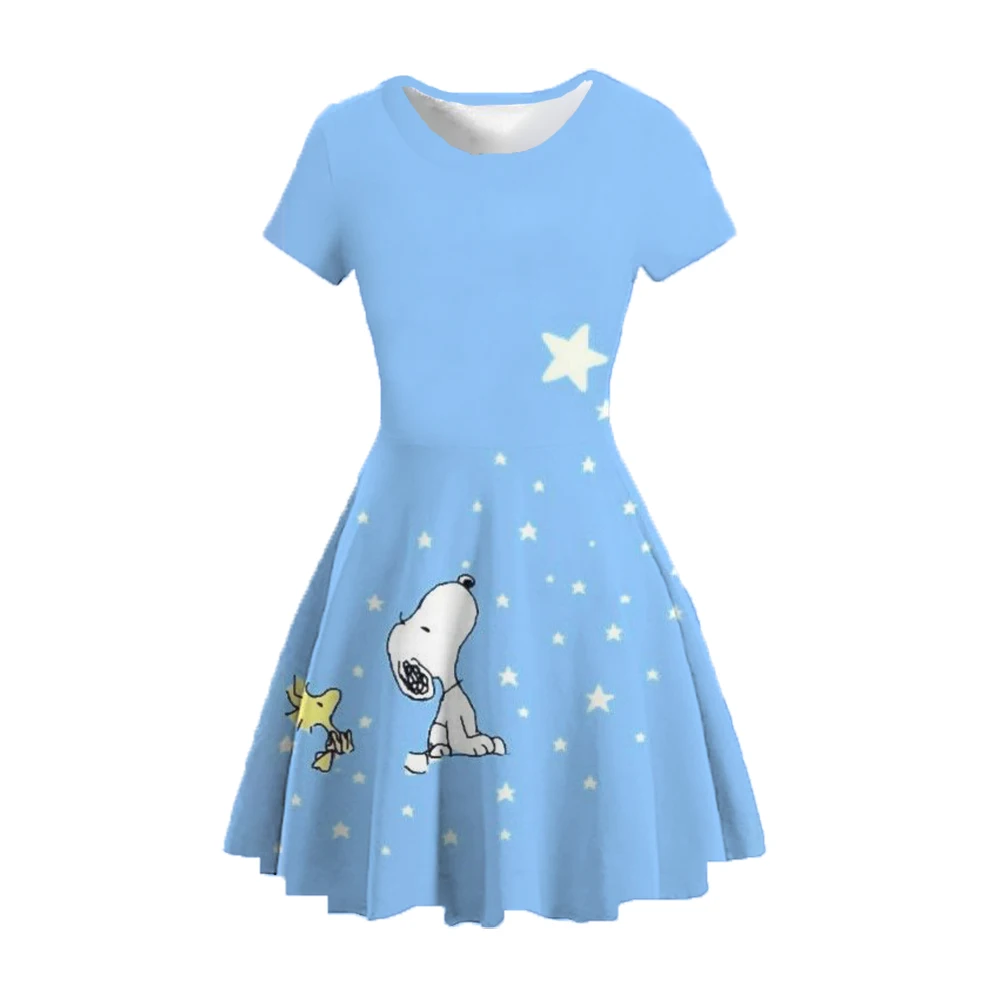 Girls dress Disney summer 2024 Snoopy short-sleeved dress princess 3D printed cute children's clothing party top