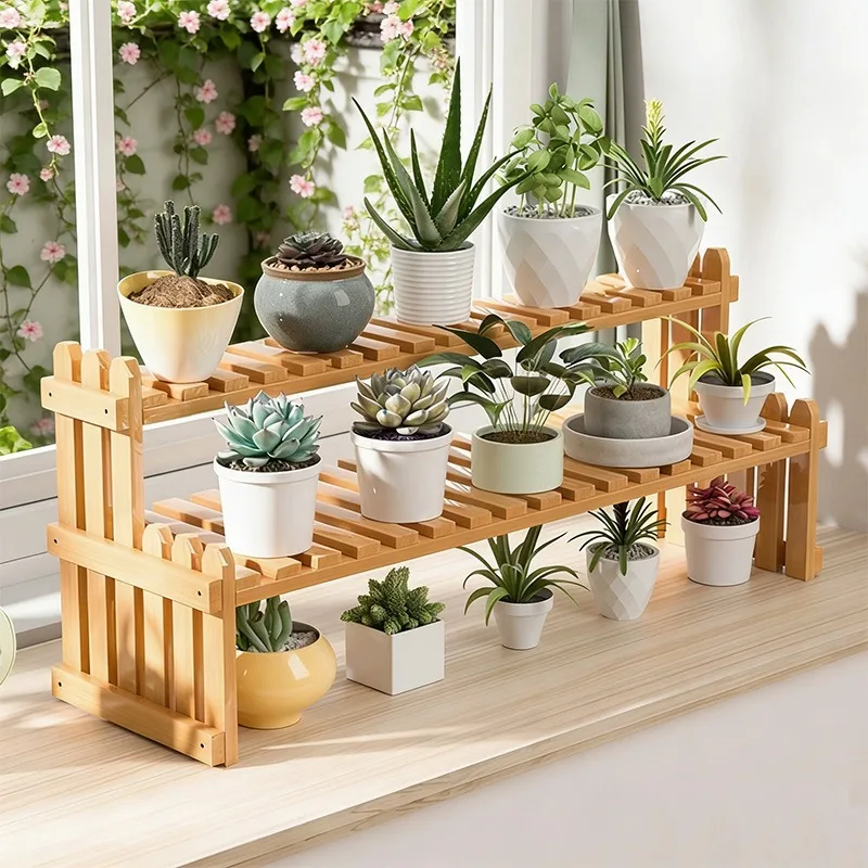 For Bay Window Shelf, Living Room Floor-to-ceiling Window Sill Shelf, Desktop Solid Wood Multi-layer Ornament Storage