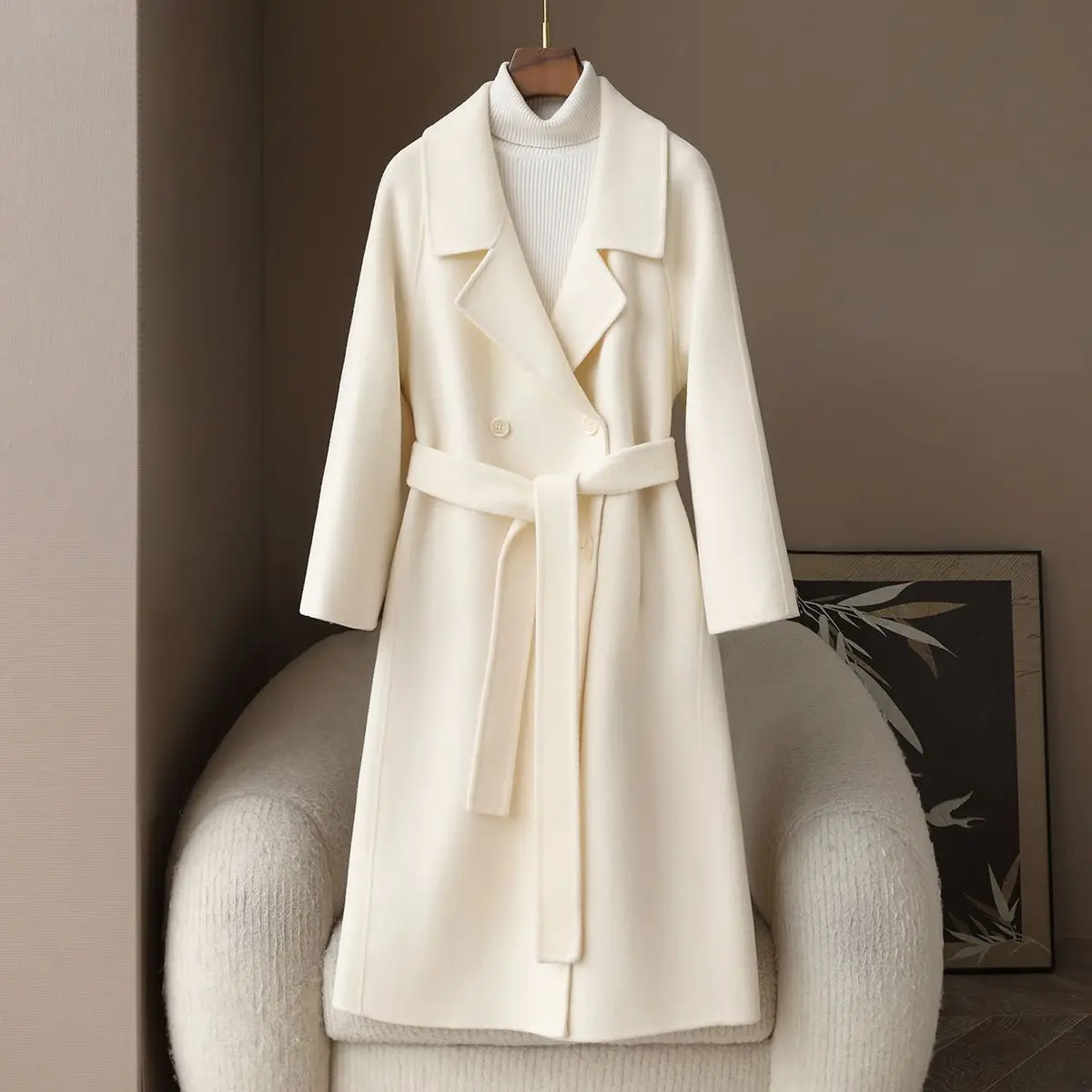 

25ss new product 100% sheep wool double-sided woolen coat autumn style simple slim fit women's woolen jacket