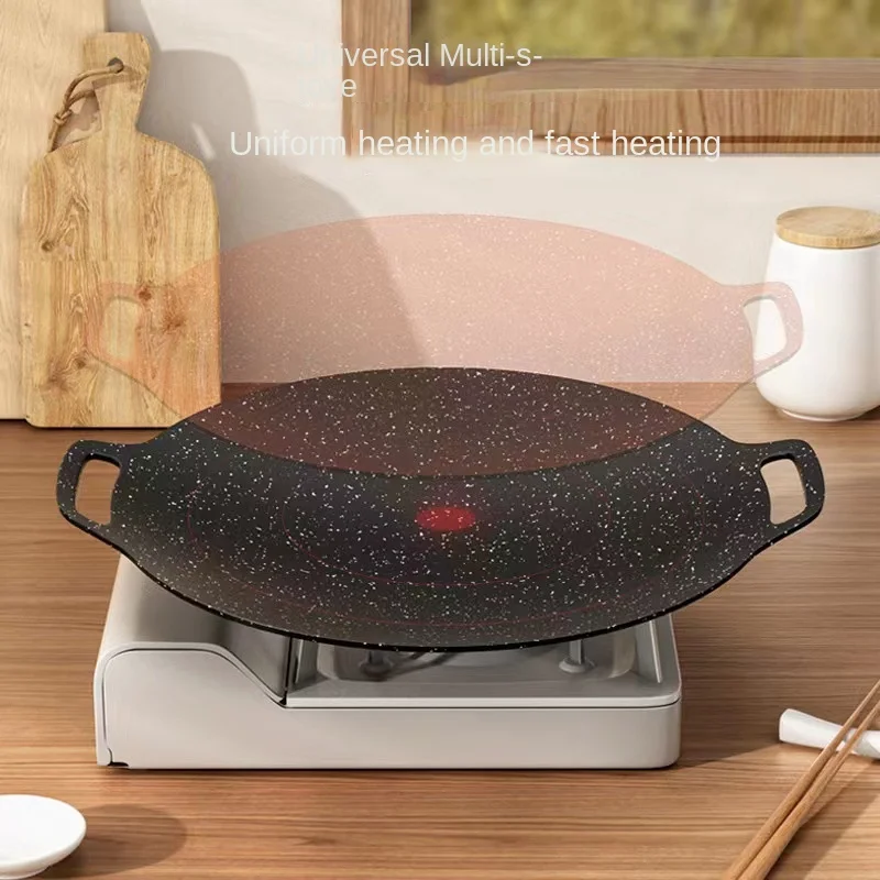 Grill Pan Korean Style Round Non-Stick Barbecue Plate Outdoor Travel Camping Frying Pan Barbecue Accessories