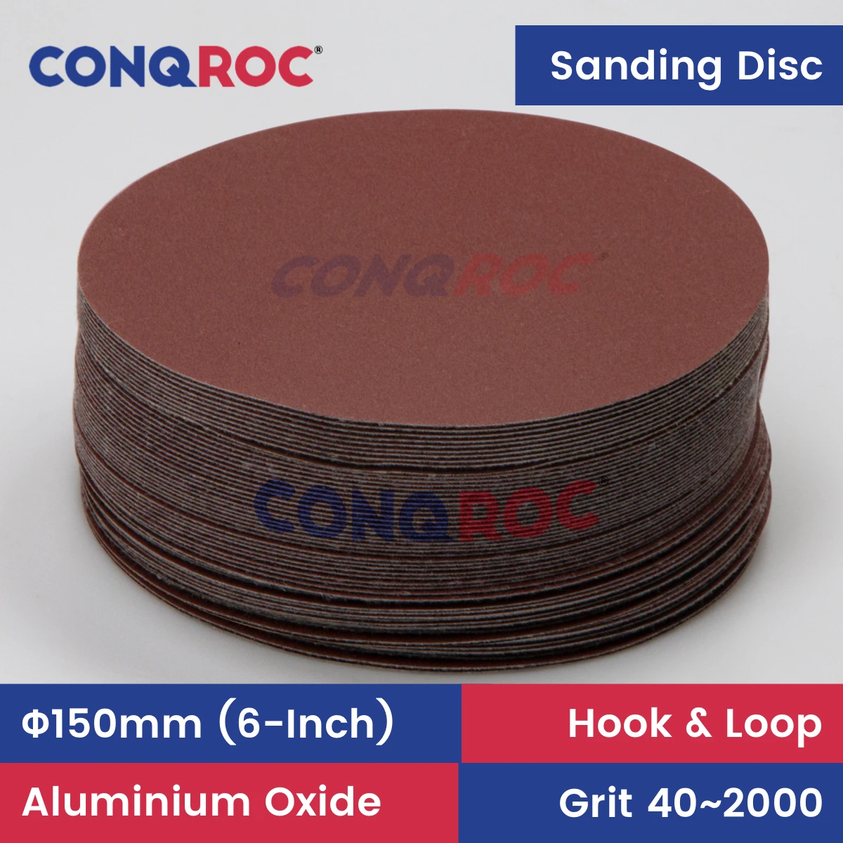 50 Pieces 150mm (6-Inch) Sanding Discs Aluminium Oxide Dry Sanding Papers Hook and Loop Grit 40~2000