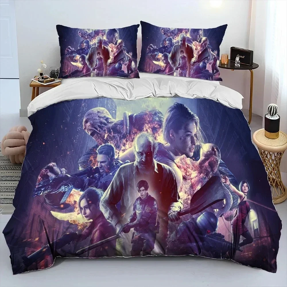 3D R-Resident Evil Games Gamer Comforter Bedding Set,Duvet Cover Bed Set Quilt Cover Pillowcase,king Queen Size Bedding Set Boys view 5
