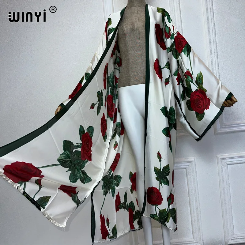 WINYI-vestido de quimono africano para mulheres, vestido maxi confortável, casacos elegantes, roupas de praia luxuosas, Abaya Dubai, verão