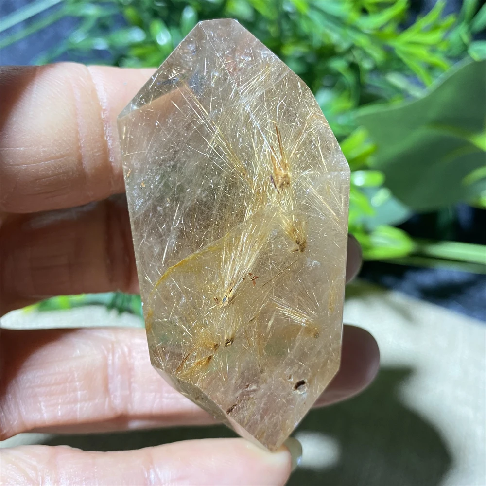 Natura  Golden Rutilated Quartz Crystal Freeform Polyhedron Stone Mineral Spirit Reiki Home Decoration