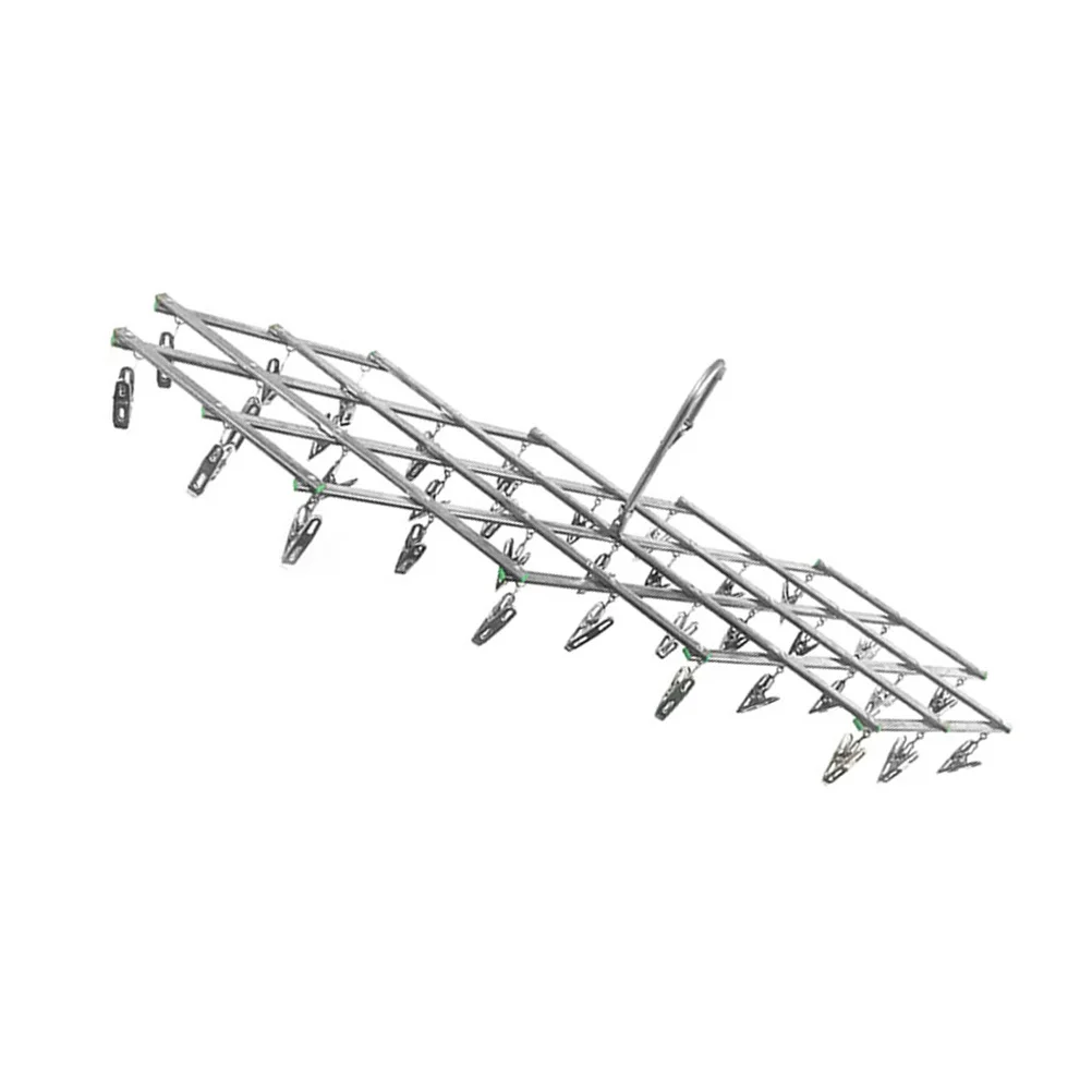 

35Pcs Heavy Duty Stainless Steel Drying Rack Foldable Clothes Hanger 35 Clips for Towels Socks Diapers Windproof Laundry