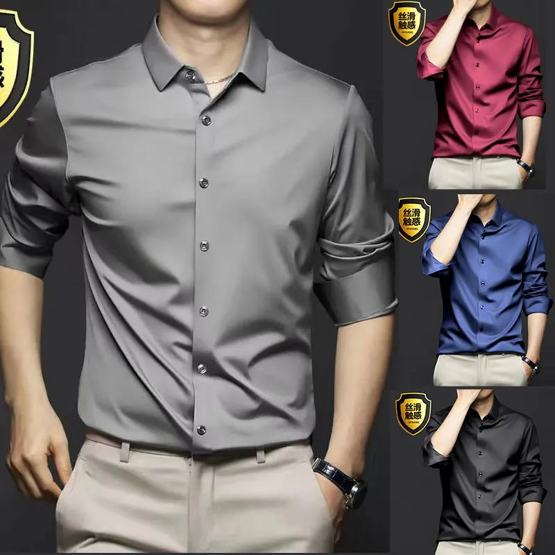 6XL men\'s shirt formal Long sleeve ice silk Business casual high quality free wear breathable slim plus size fashion