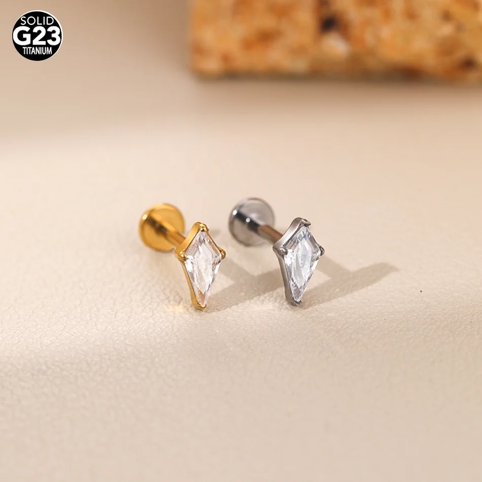 1pc Titanium Irregular Zircon Helix Lobe Tragus Piercing Body Jewelry Women Internally Threaded Cartilage Stud Earrings