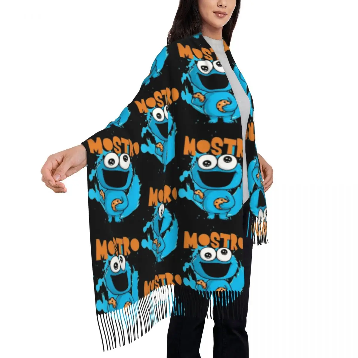 مخصص كوكي الوحش البرامج التلفزيونية وشاح التفاف المرأة شتاء طويل دافئ شرابة شال الأوشحة للجنسين #4