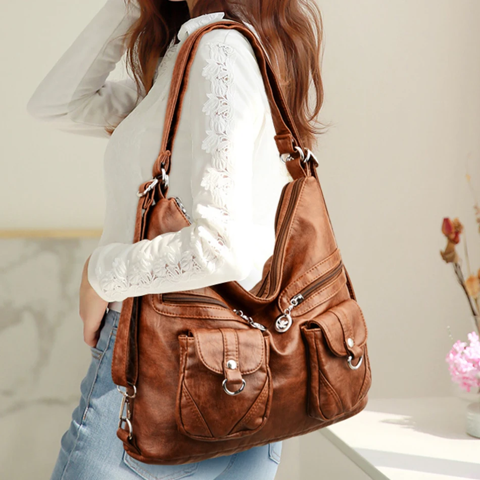 Designer Female Backpack 3 In 1 Vintage Leather Rucksack for Women School Bag Travel Bagpack Ladies Shoulder Bag Handbag Purses