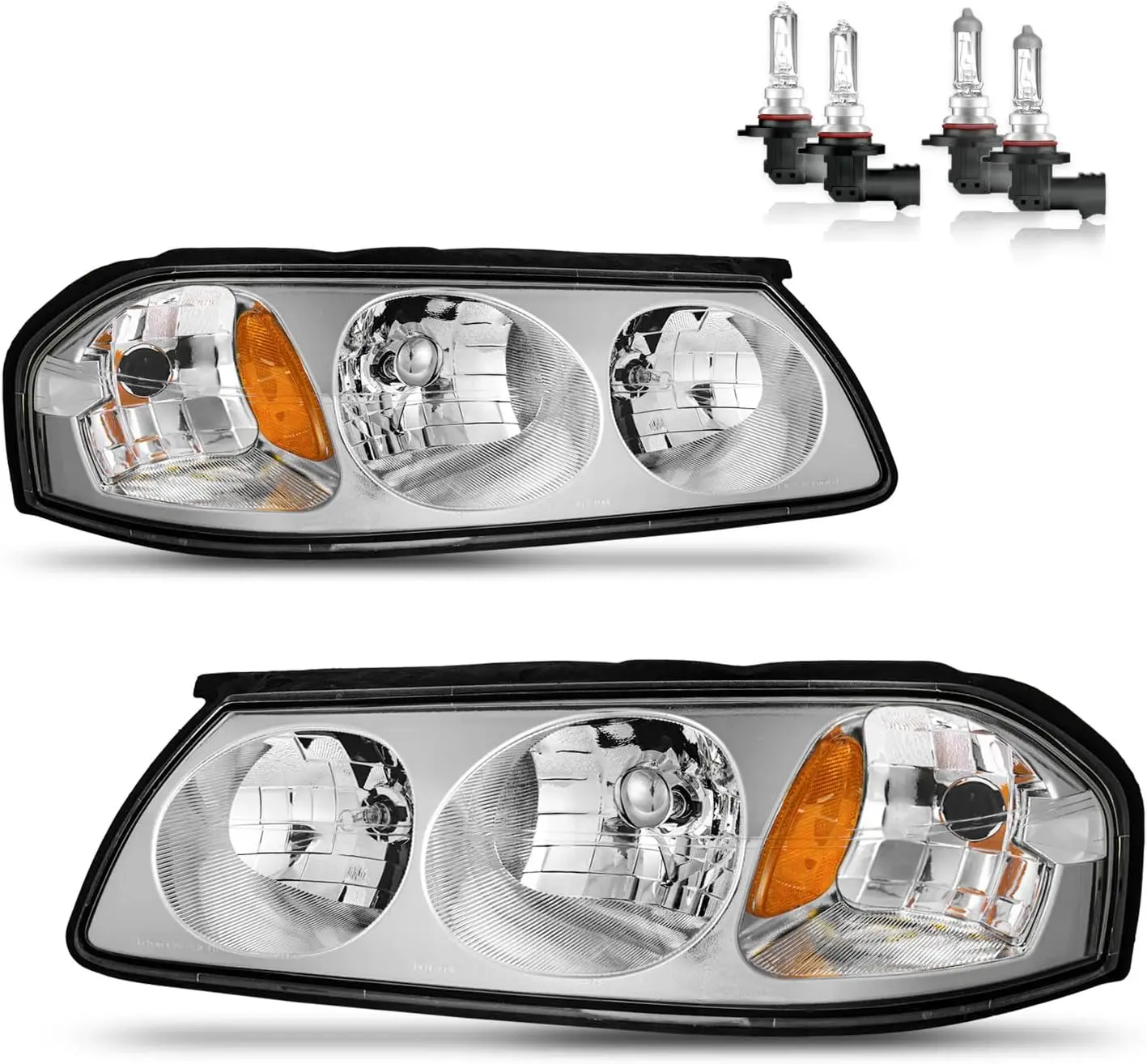 

Headlights Assembly with Bulbs for 2000-2005 Chevy Impala Headlamp Replacement Chrome Housing Amber Reflector Driver & Passenger