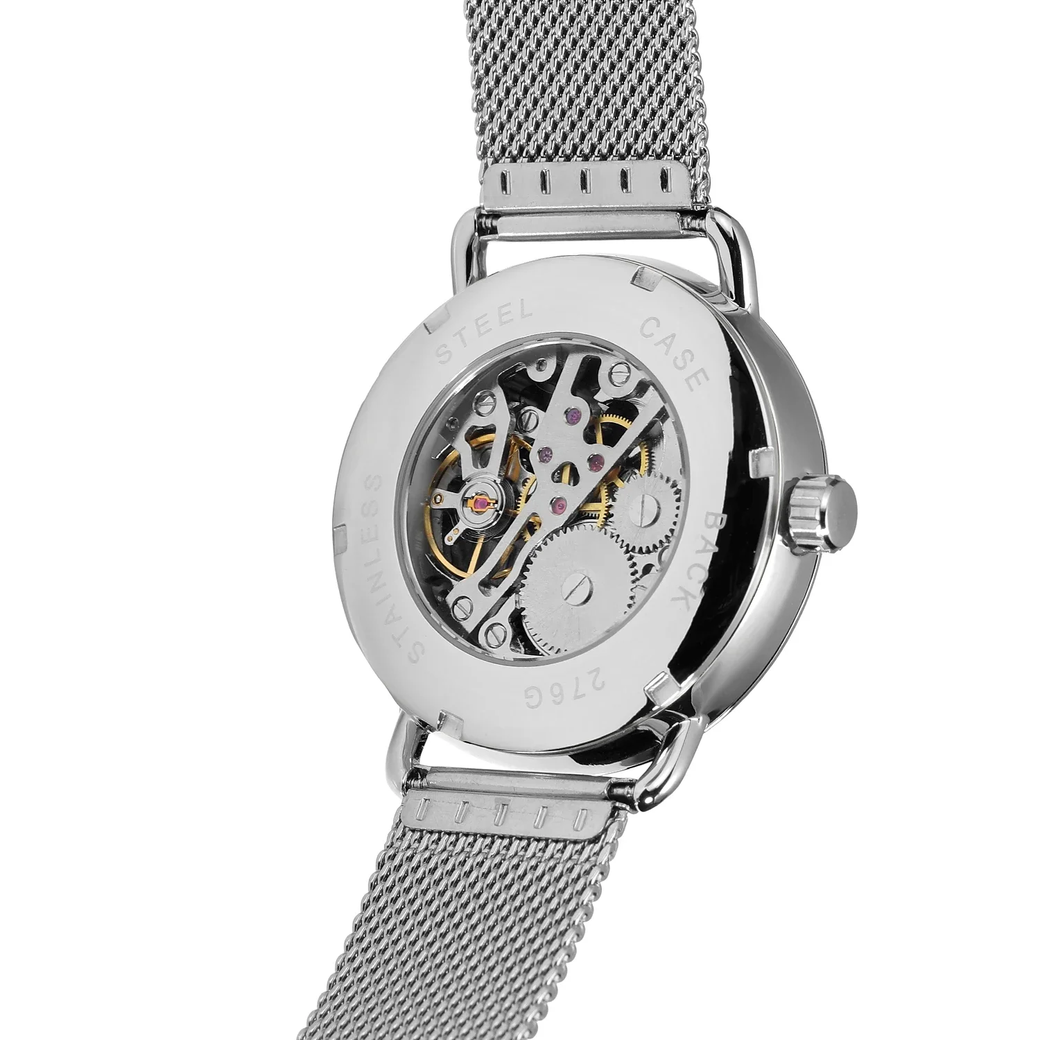 T-winner Simple Wind Double Display Size Ring Mechanical Watch Black Gold Circular Watch Steel Strap Watch