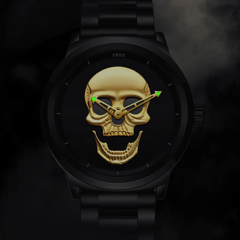 LIGE Punk Gold Skull Mens Watches Creative Quartz Wrist Watch for Men Stainless Waterproof Luminous Watch Man Relogio Masculino