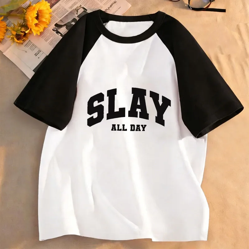 Fashion Slay All Day T-Shirts mit Buchstaben-Aufdruck, kurzärmelig, für Kinder, Jungen und Mädchen, Sommer, Frühling, lässiges Top, T-Shirt