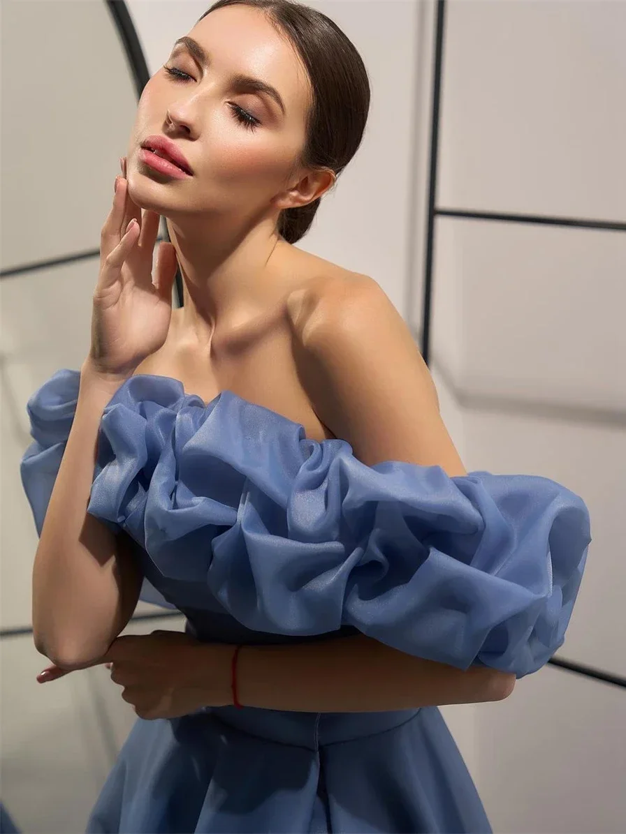 Prom dress Organza Off Shoulder with Removable Train A Line Hi-lo Evening Gowns Formal Party Special Occasion Dresses Customized image 5