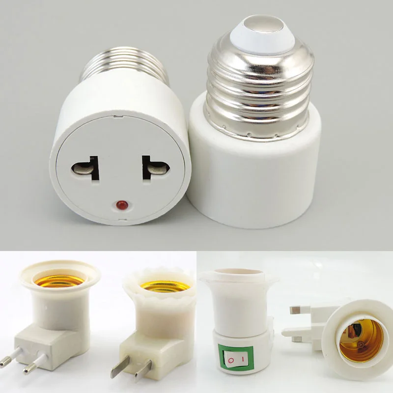 

1pcs 220v E27 Lamp Bulb base holder power Socket to US/EU Plug Bulb Holder Light Fixture Converter To Regular US EU Plug white t