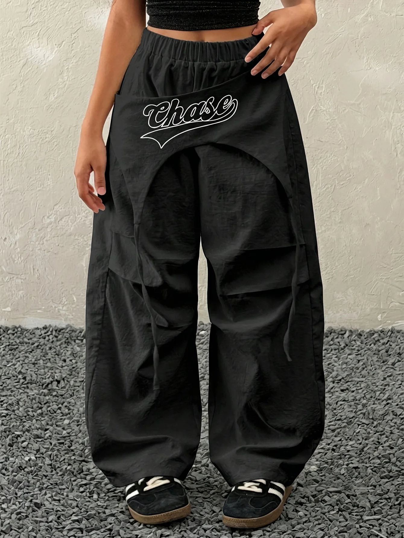 Girls' Autumn Pants, Girls' Cargo Wide-Leg Pants with Elastic Waist, Casual Pants, Loose and Slimming Trendy Black Pants Suitable for Children Aged 7-13, Versatile Clothing