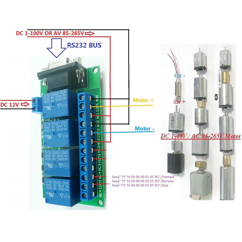 BTLIFE-DC 12V 4 Channel RS232 Relay Board PC USB DB9 Interface Relay Module Serial Port Remote Control Switch For Motor Garage