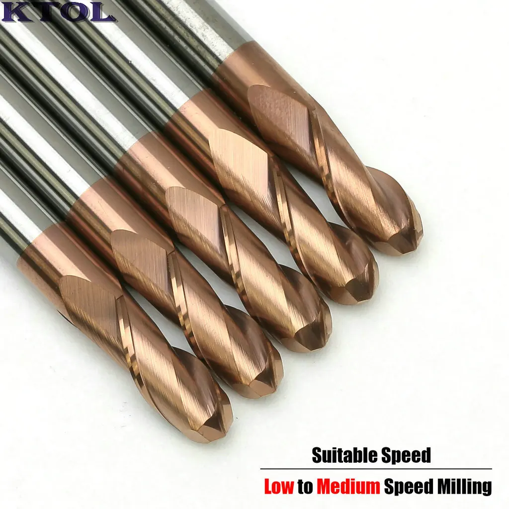 HRC55 Shank 6mm 2 Flute Ball Nose End Mill Cutter Tungsten Carbide Spiral CNC Router Milling Bits Set Machining Tools for Steel