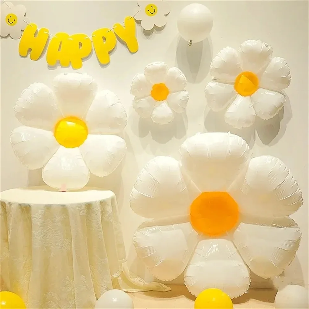 10Pcs Mini White Daisy Flower Foil Balloons for Kids Birthday Party Supplies Baby Shower Wedding Decorations Photo Props Globos