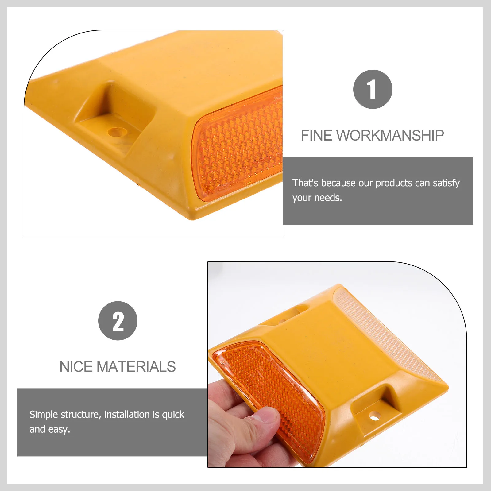 

2pcs Plastic Road Studs Reflective Driveway Markers for Sidewalk Path Parking Lots Walkway Safety Cone Yellow White