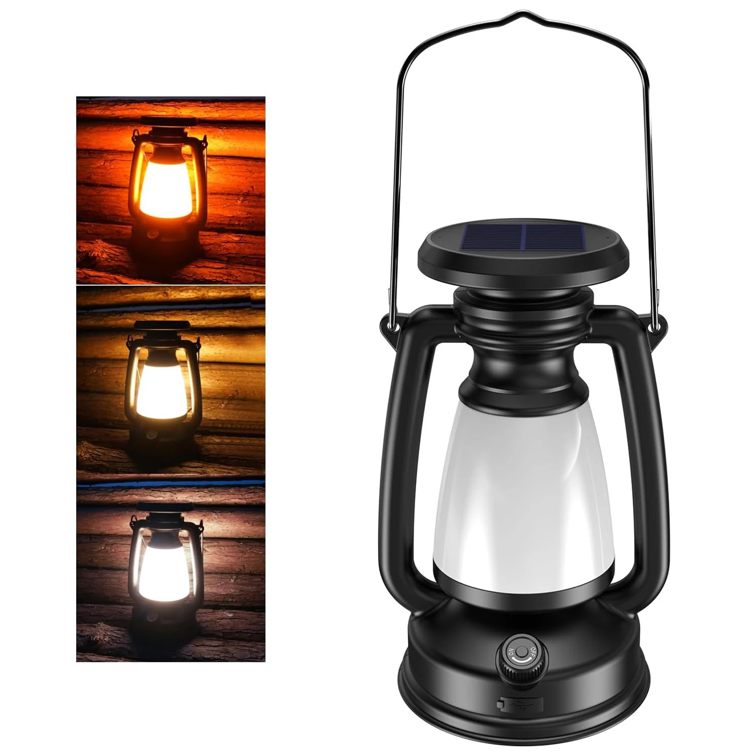 

Outdoor Solar Powered Camping Lantern Light Vintage Style Rechargeable Lamp for Hiking Hunting Fishing Brightness Adjustable