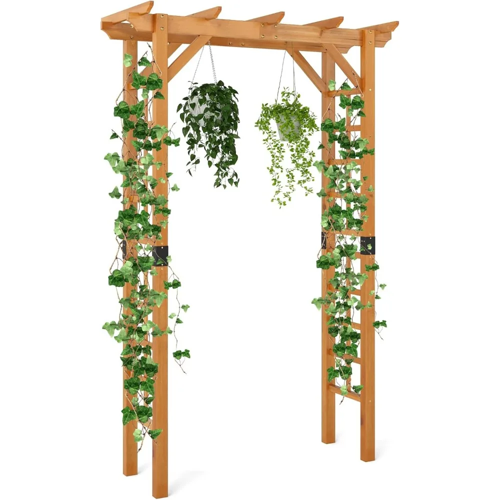 

7FT Wood Garden Arbor Trellis, Wooden Wedding Arch for Ceremony Party, Outdoor Archway Pergola for Climbing Plants, Pathway, Ya