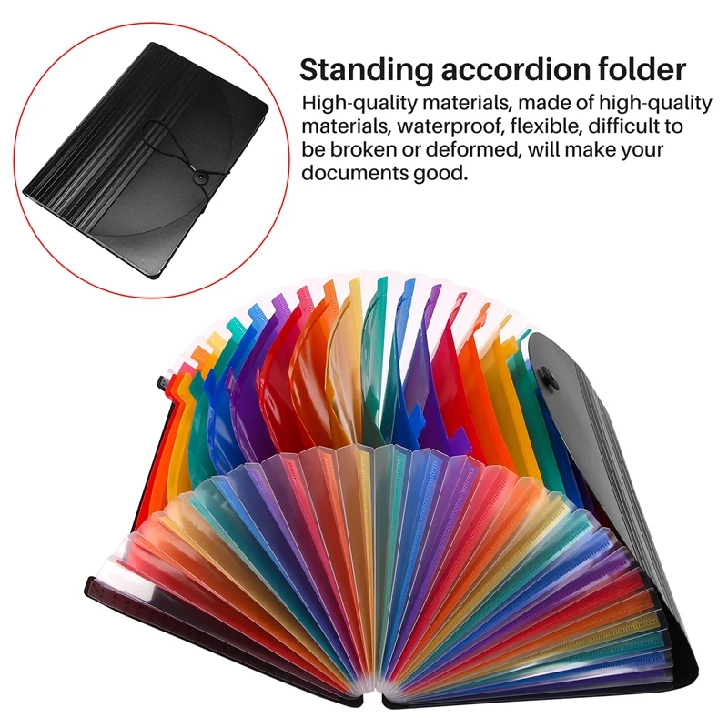 Expanding File Folder 24 Pockets Portable Rainbow A4 File Organiser Self Standing Accordion Document Filing Box