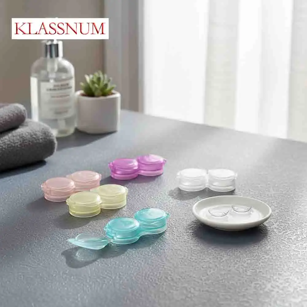 

KLASSNUM Mini Push Contact Lens Case Travel Portable Holder Storage Container Soaking Box Transparent Candy Color Companion box