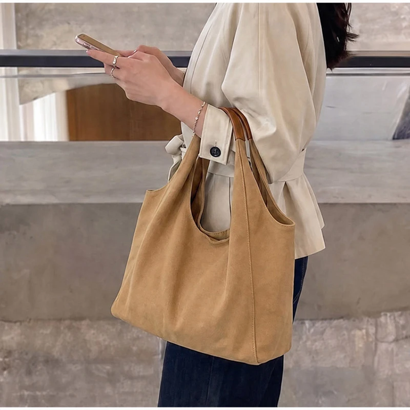 Koreanische Einfarbige Canvas-Handtasche mit Henkel, Damen-Schultertasche mit Großer Kapazität, Leichte Reise-Shopper-Tasche für den Täglichen Arbeitsweg – Detail 13